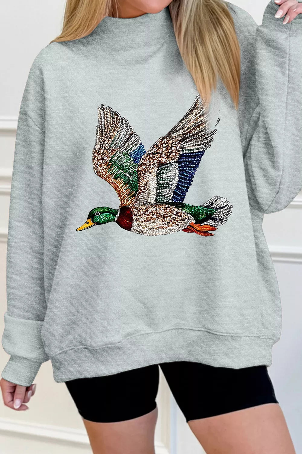 Mallard Duck Graphic Sweatshirt in gray, front view