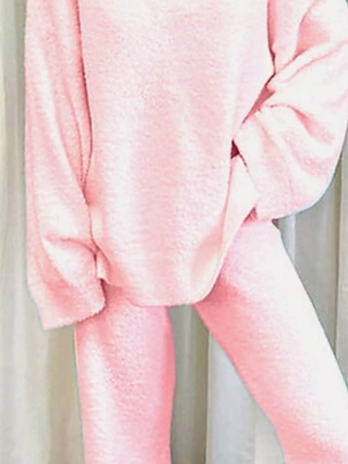 V-Neck Top and Wide Leg Pants Lounge Set, detail view in pink