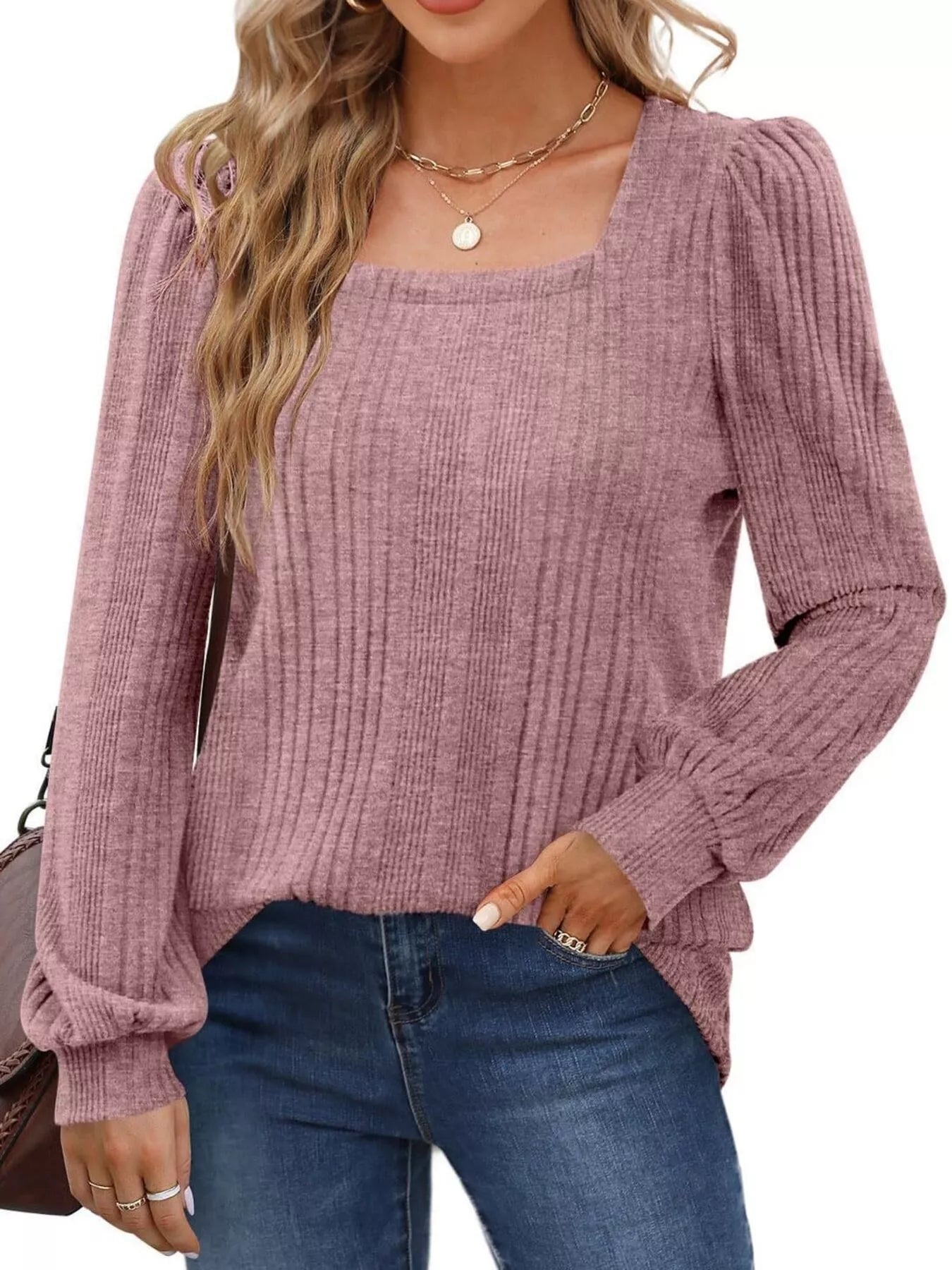 Trendsi Full Size Square Neck Ribbed Knit Top Plus Size -