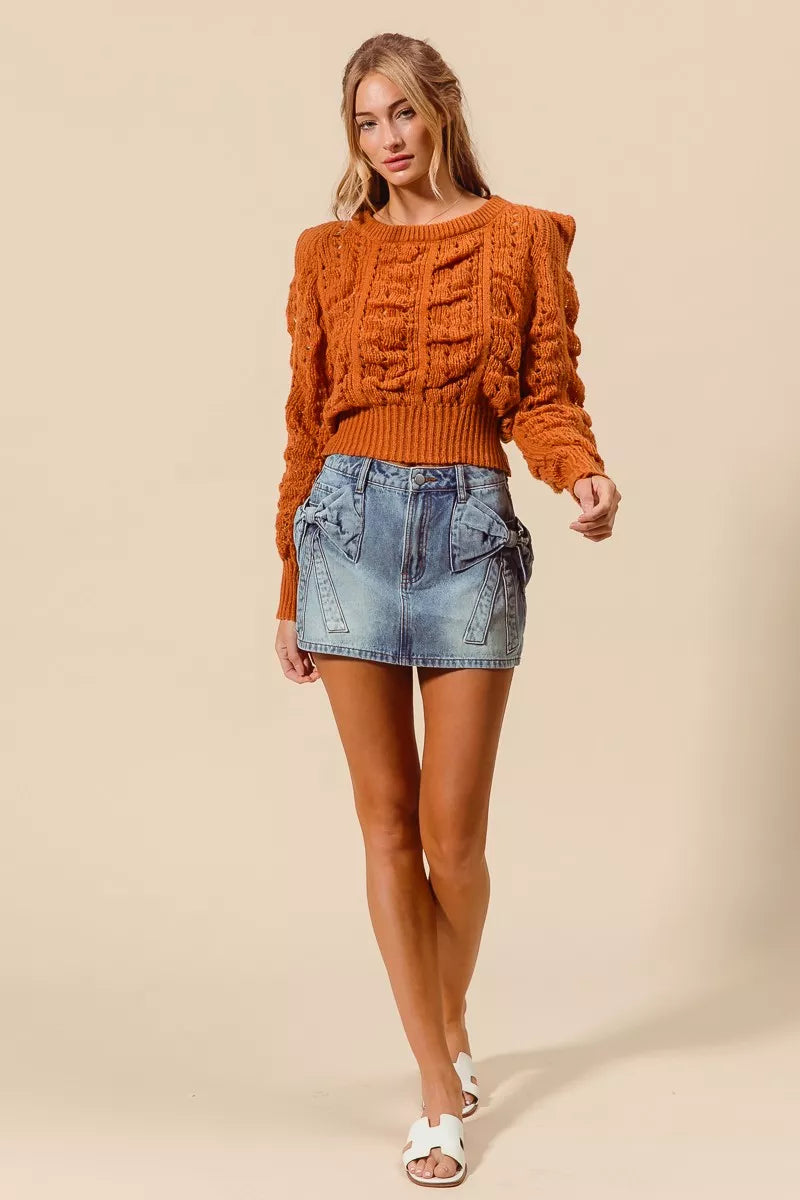 Women's Denim Mini Skirt A-Line High Waist Bow Knot Pockets — product view 6