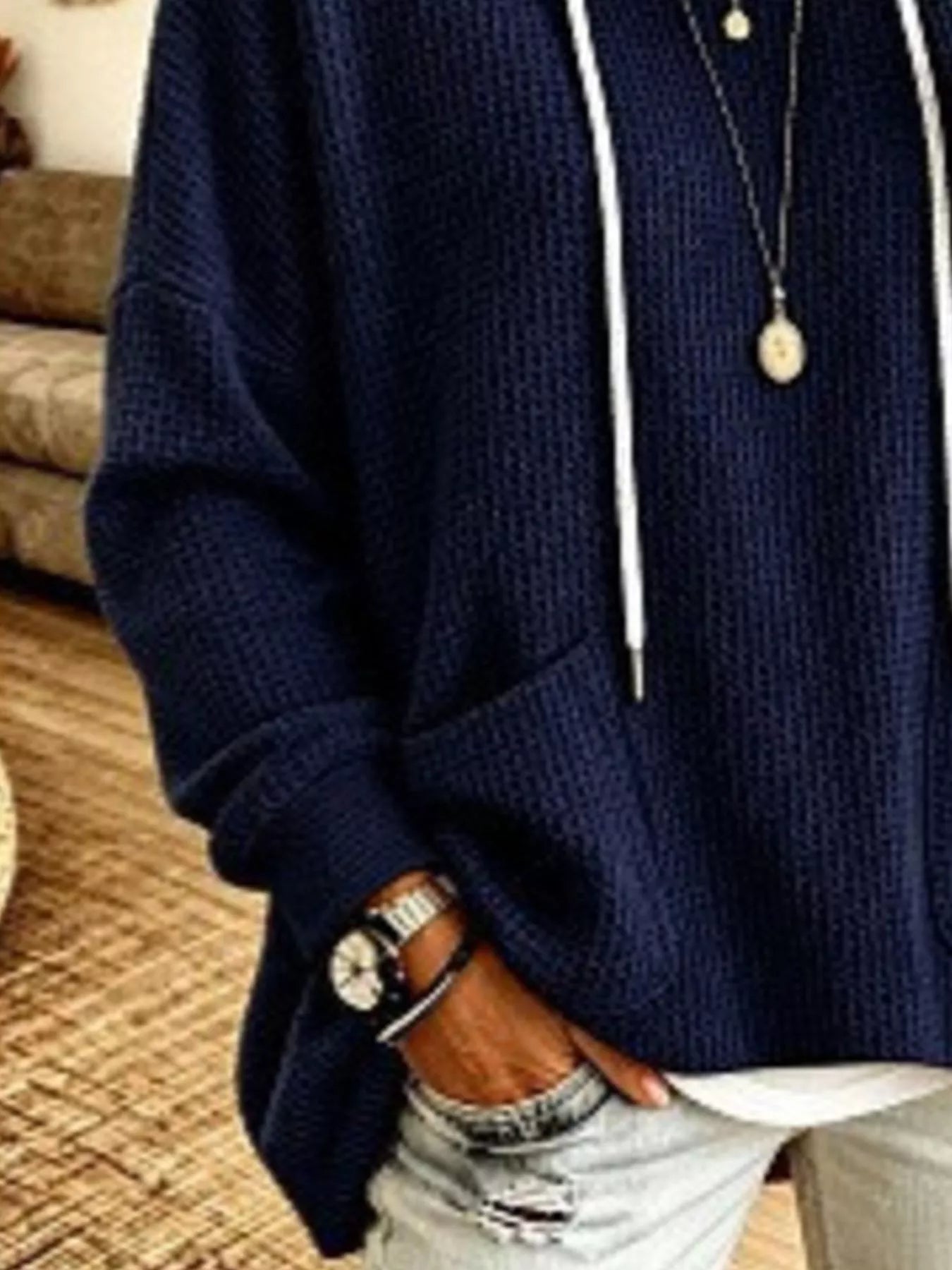 Trendsi Full Size Waffle Knit Hoodie with Pockets Plus Size -