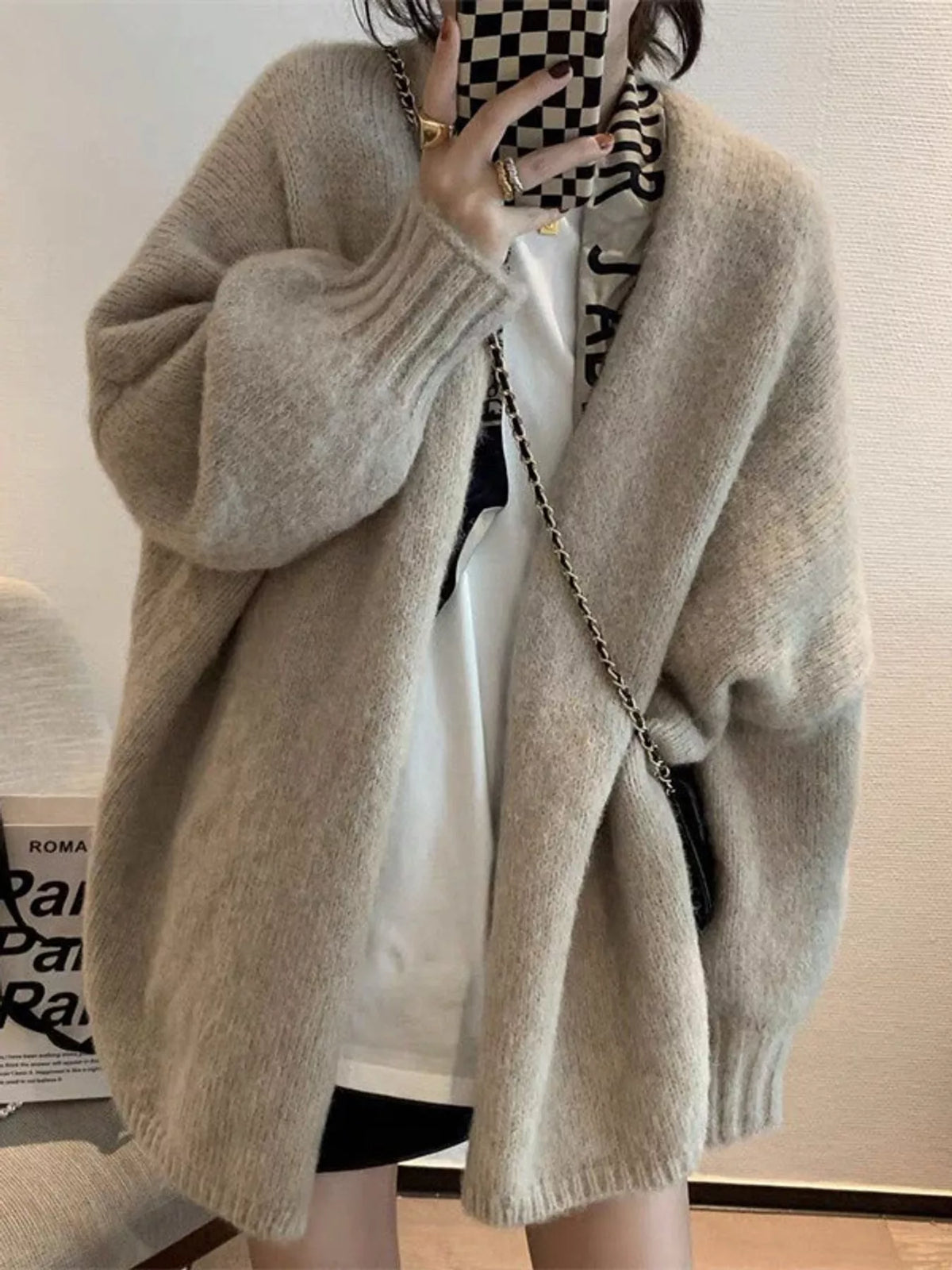 Open Front Dropped Shoulder Cardigan in camel
