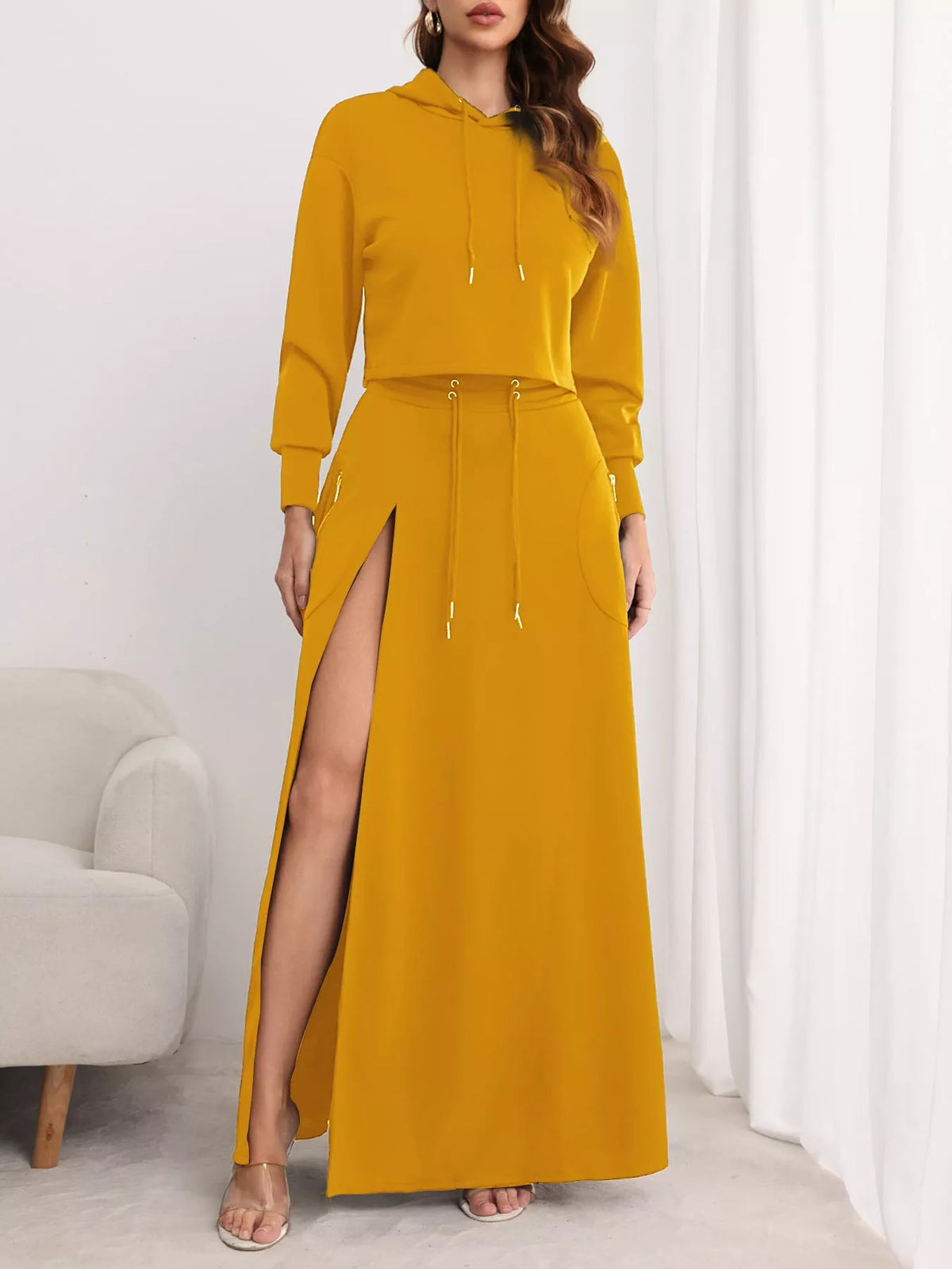 Ochre hoodie and skirt set