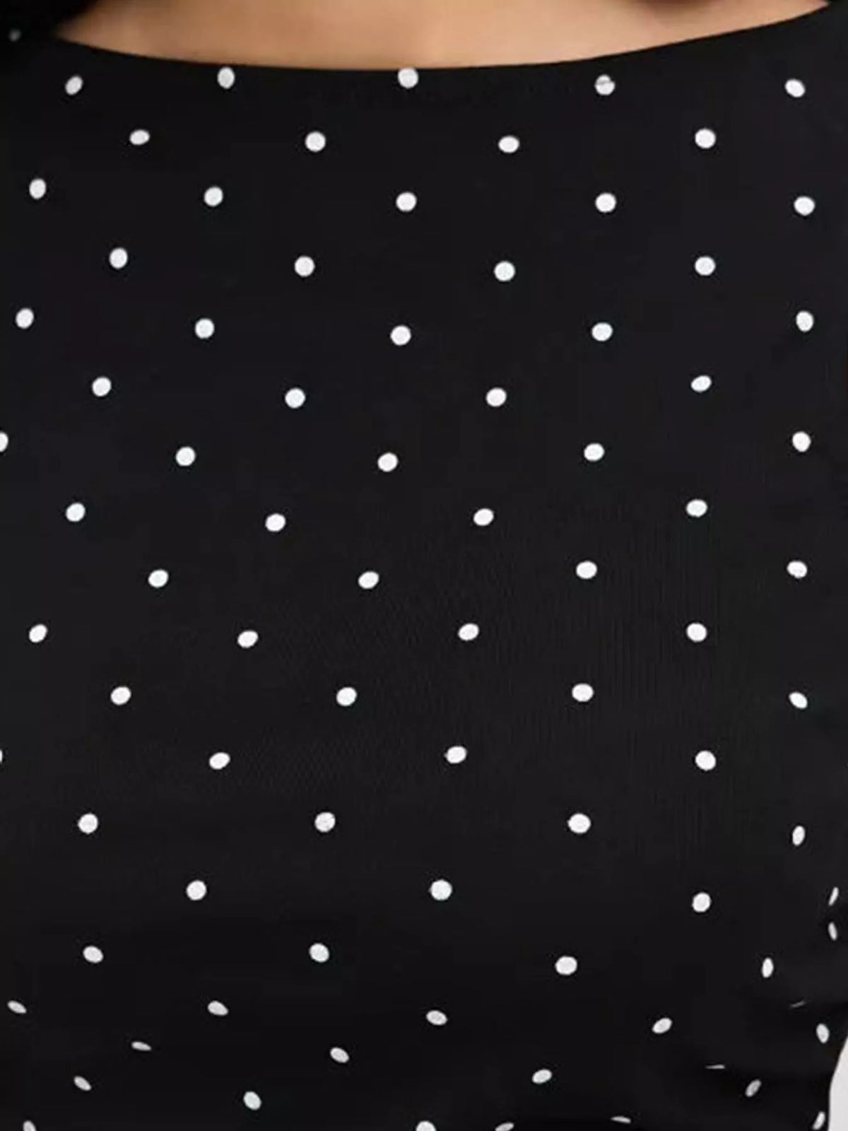 Polka Dot Print Sleeveless Tank Top with Tie Back, detail view in black and white