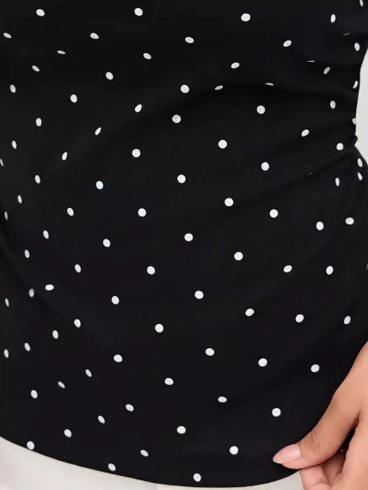 Polka Dot Print Sleeveless Tank Top with Tie Back, detail view in black and white