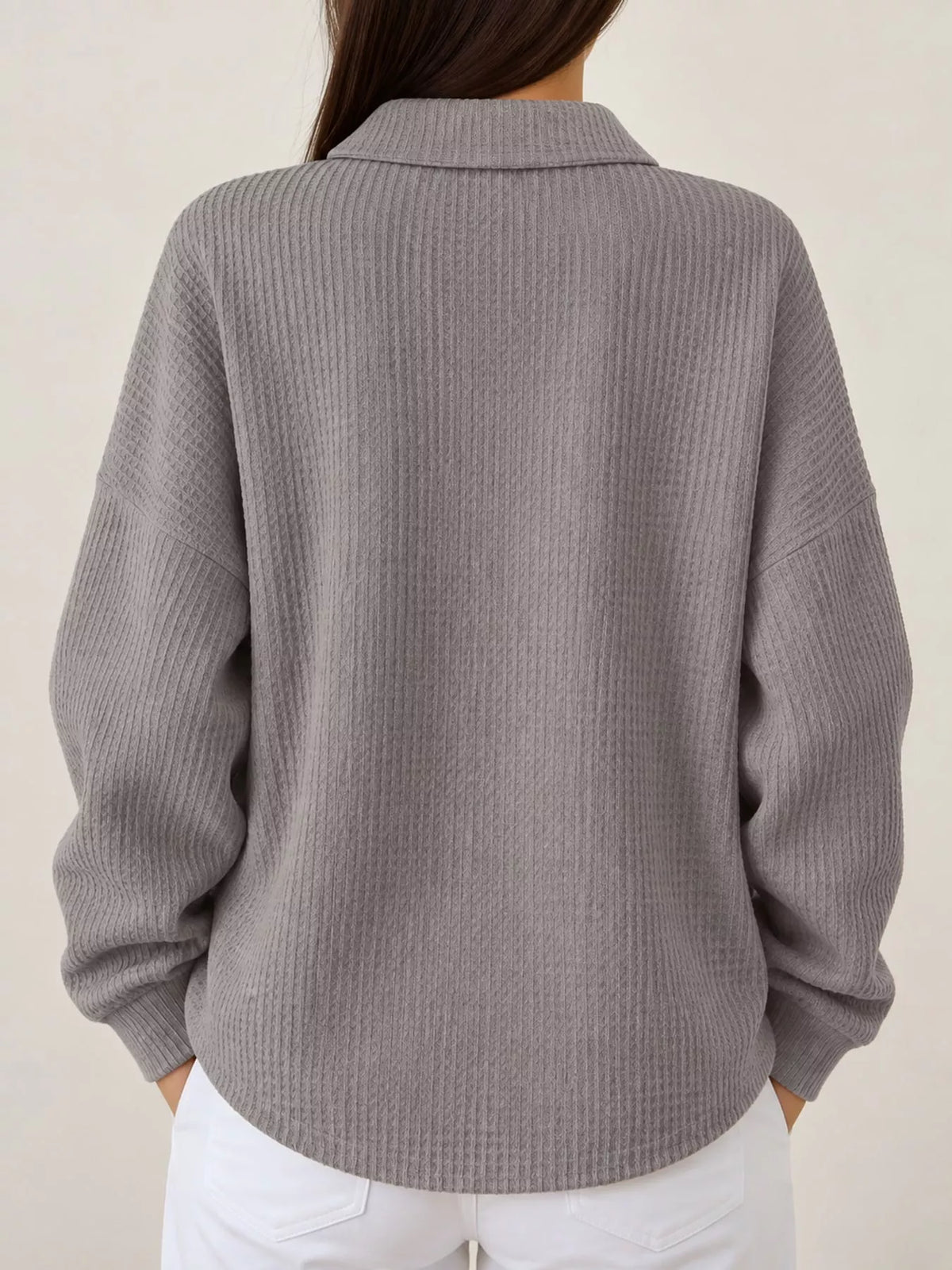Waffle Knit Quarter-Button Polo T-Shirt — back view