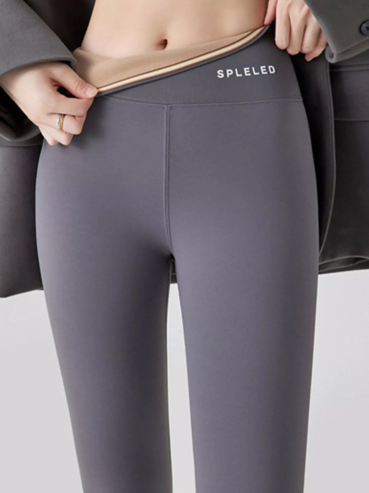 Gray - Fleece-lined Stirrup high-waisted fleece-lined stirrup leggings, detail view
