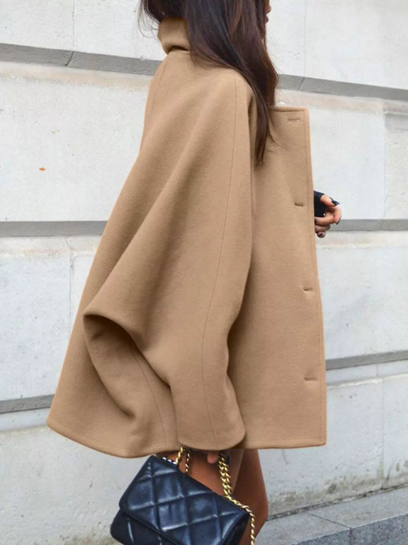 Trendsi Oversized Lapel Collar Button-Down Coat -