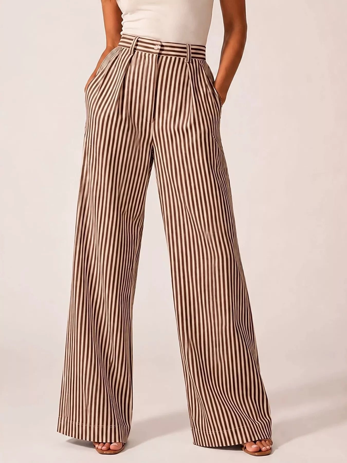 Trendsi High-Waisted Wide-Leg Striped Pants -