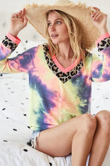 Trendsi BiBi Tie Dye Terry V-Neck Top -