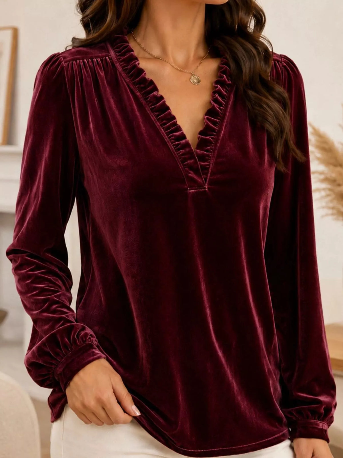 Burgundy long-sleeve blouse