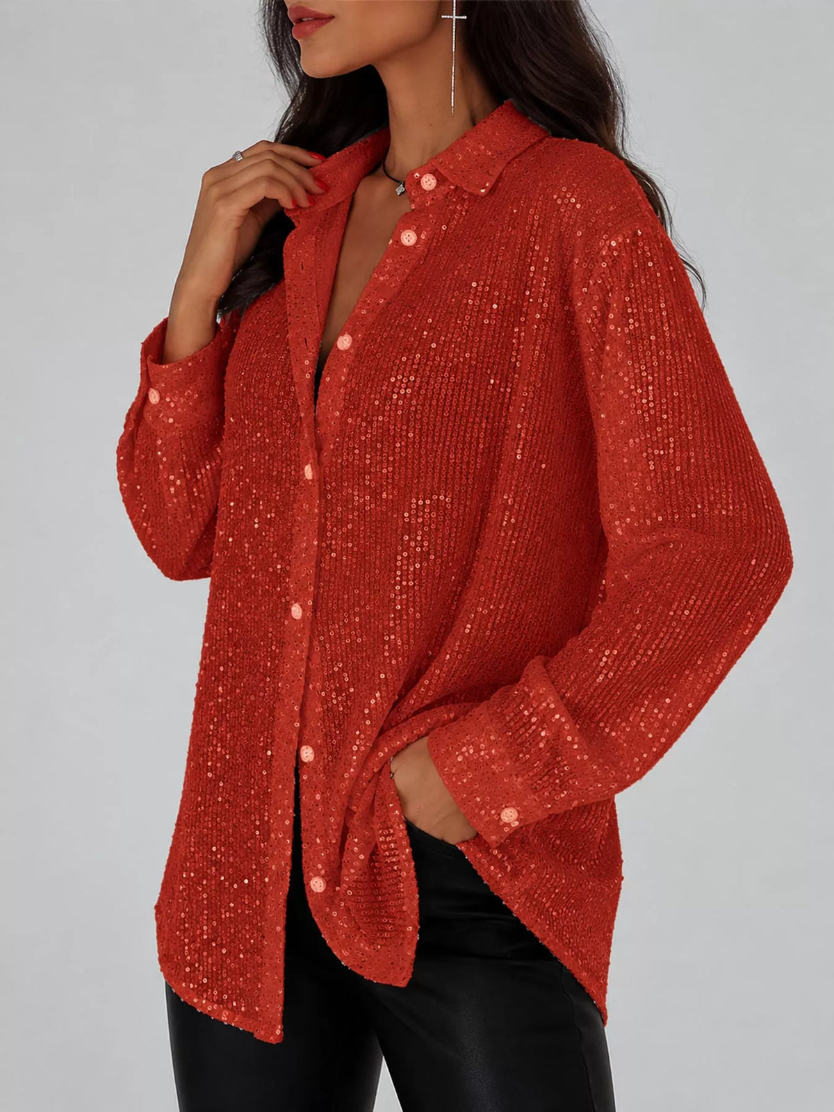 Sequin shirt, red side
