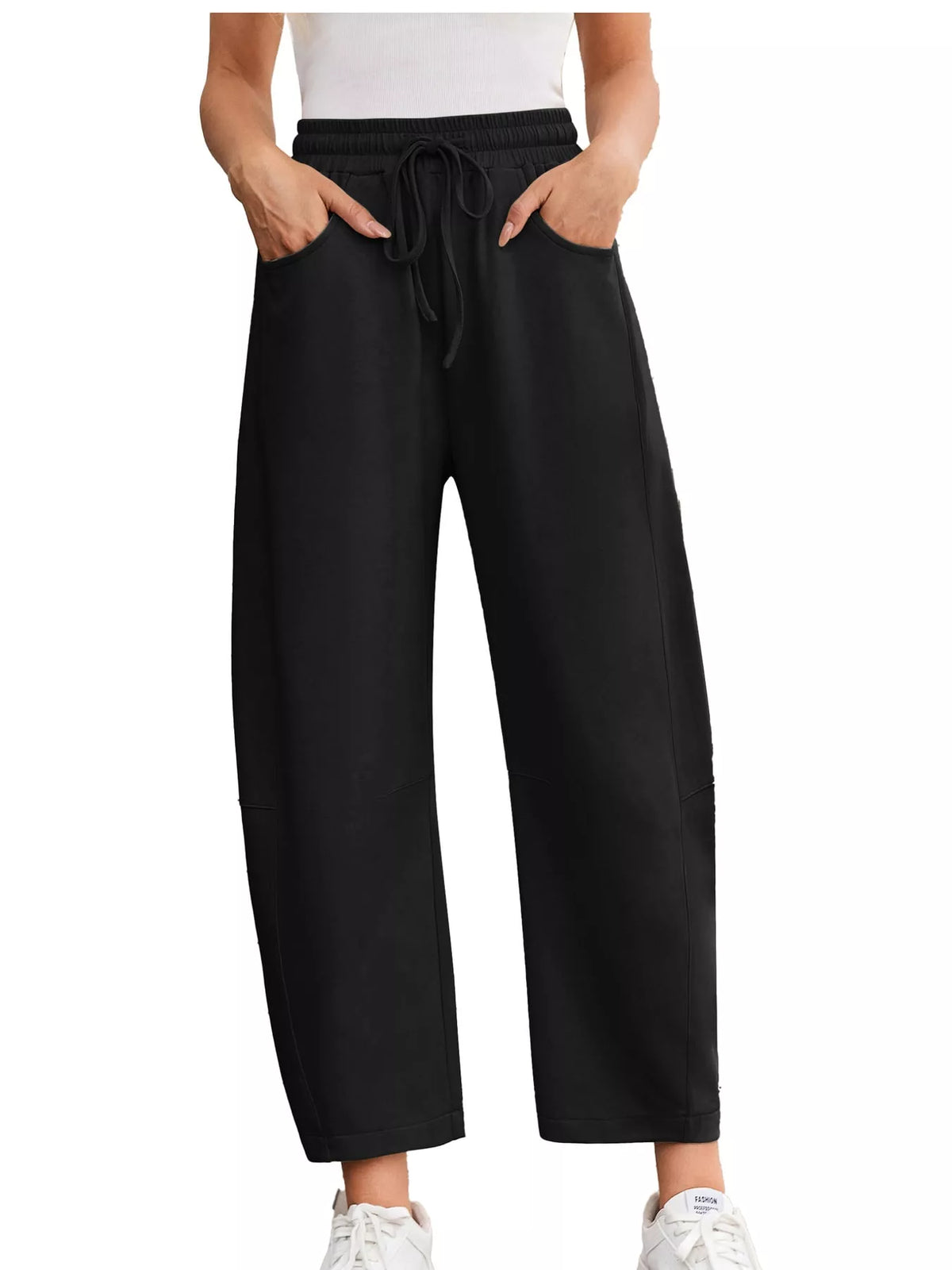Wide-Leg Active Pants with Drawstring — front view