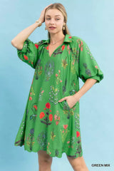 Trendsi Umgee Floral Encyclopedia Print Mini Dress -