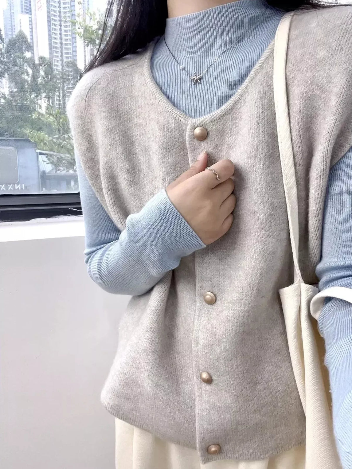Button-Down Sweater Vest, detail view in gray