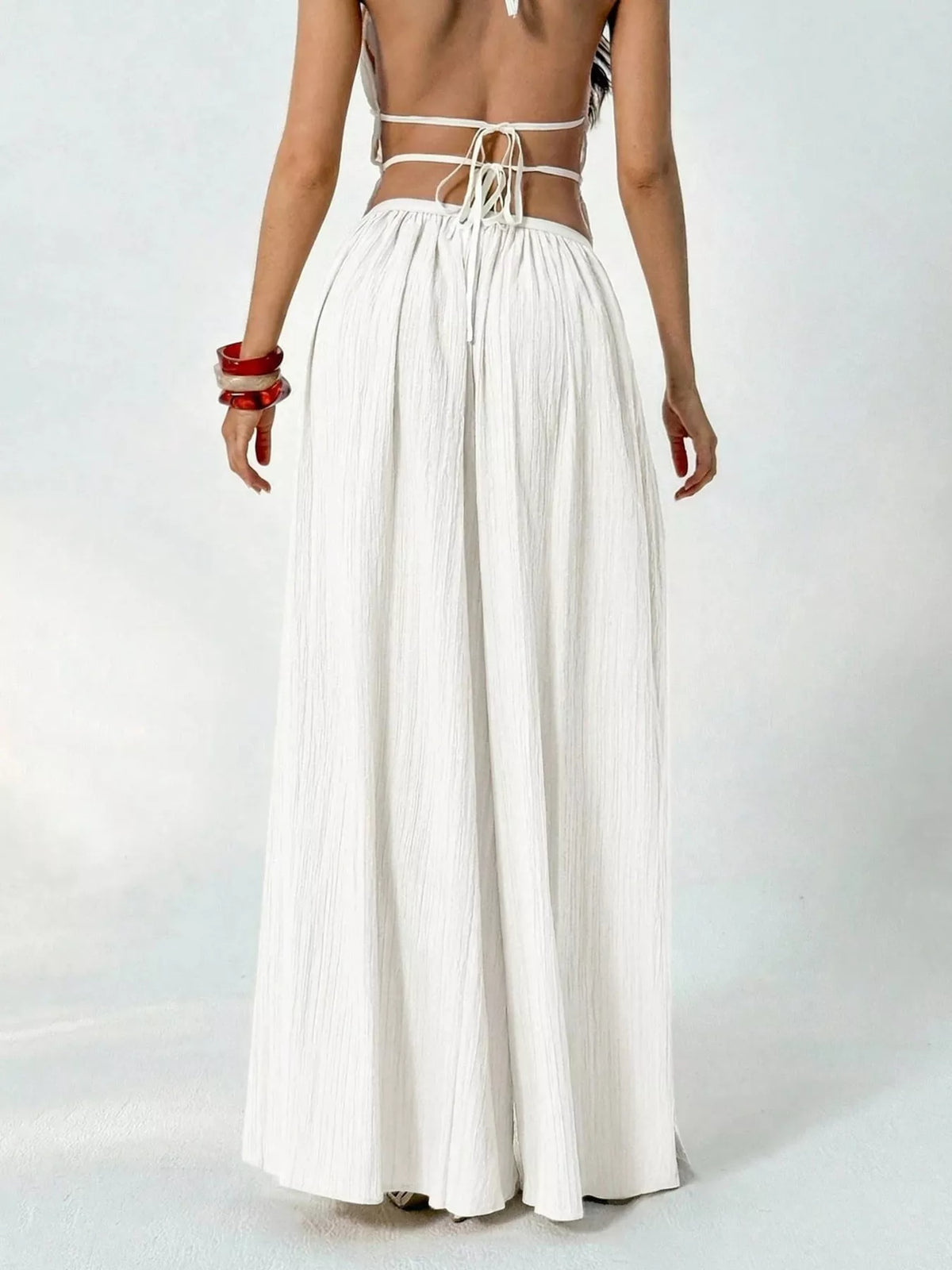 High-Waisted Pleated Wide-Leg Trousers, back view