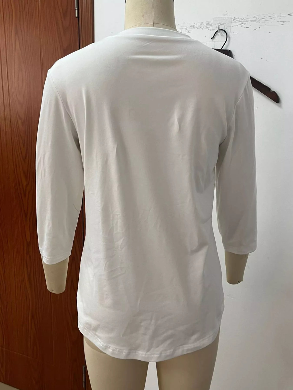 White v-neck half sleeve t-shirt, back view