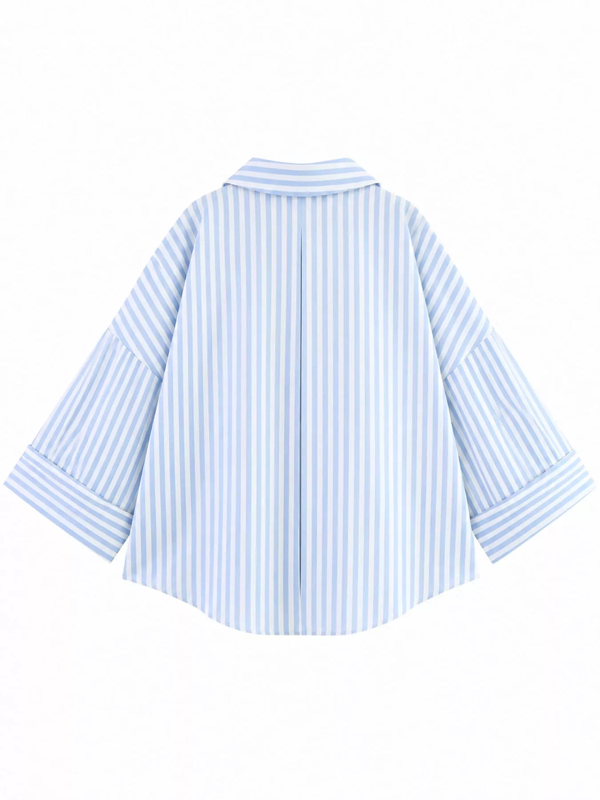 Light Blue Stripes button-up three-quarter sleeve shirt