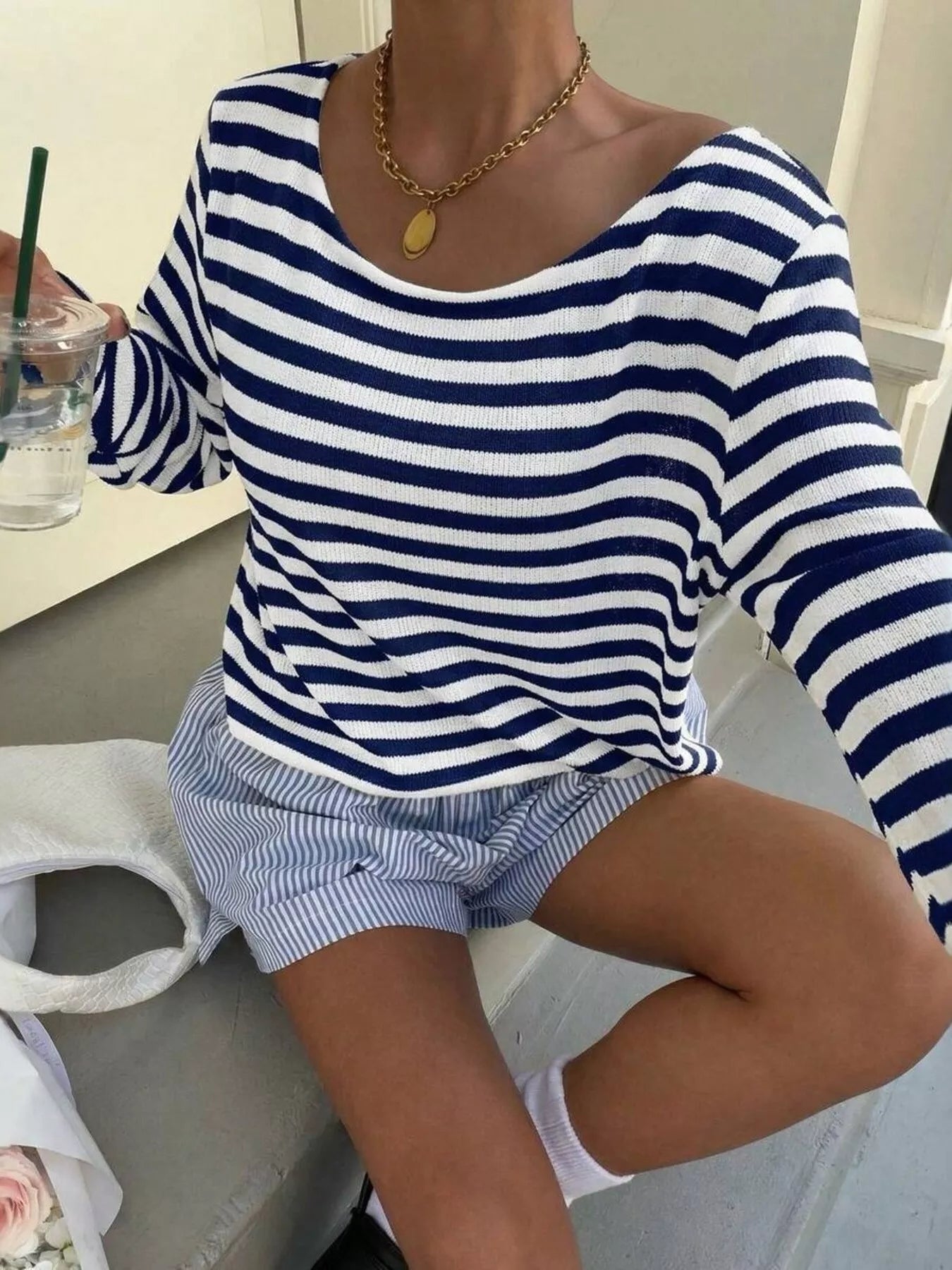 Trendsi Boat Neck Striped Long Sleeve T-Shirt -