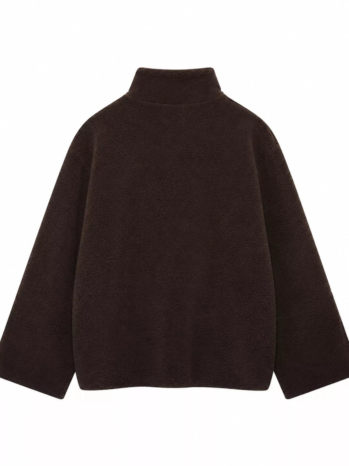 Brown sherpa zip-up jacket, back view
