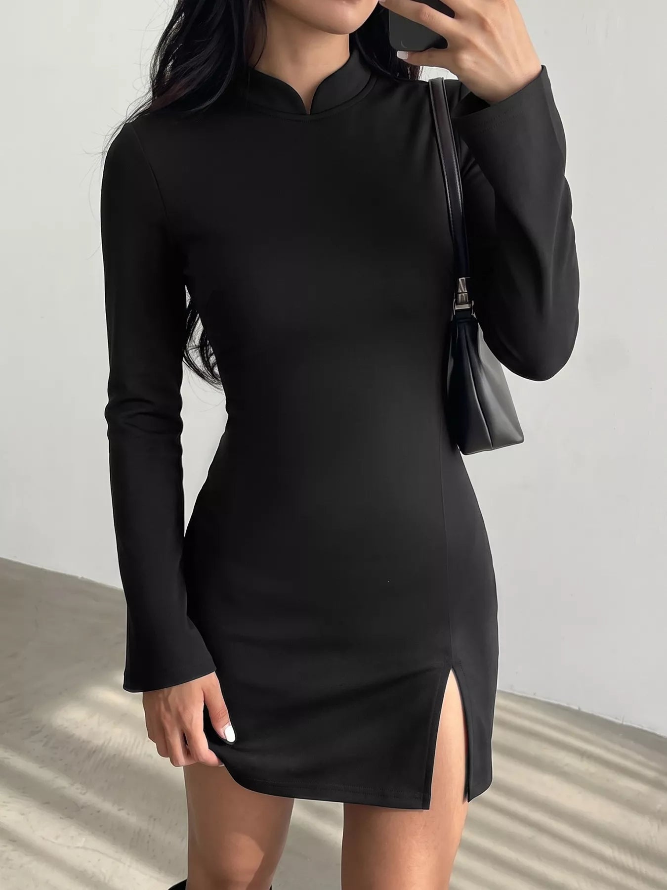 Trendsi Cutout Back Long Sleeve Bodycon Mini Dress -