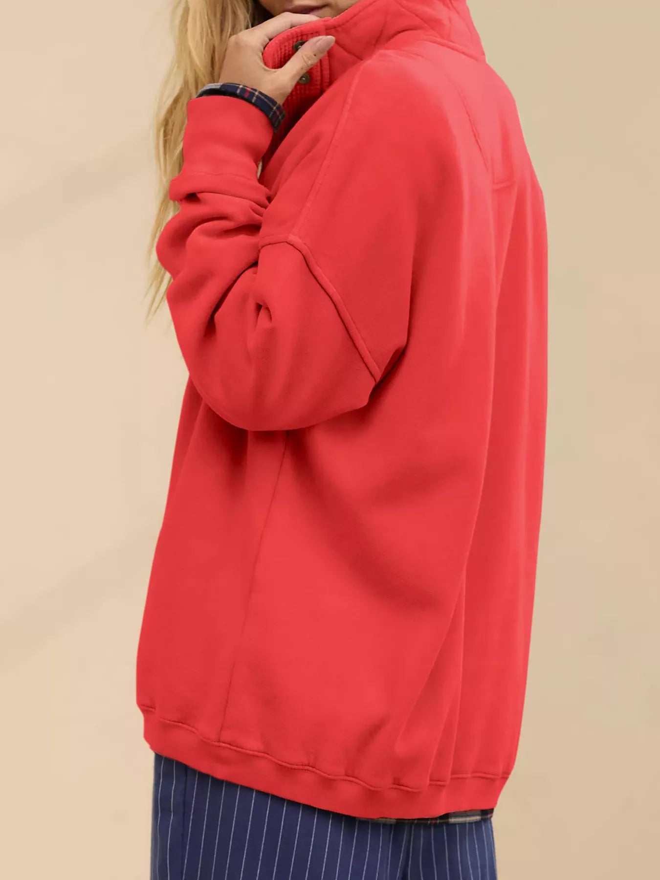 Trendsi Half Snap Dropped Shoulder Sweatshirt -