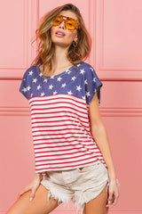 Trendsi BiBi Star Rpinted with Stripe Combo Top - Shirts