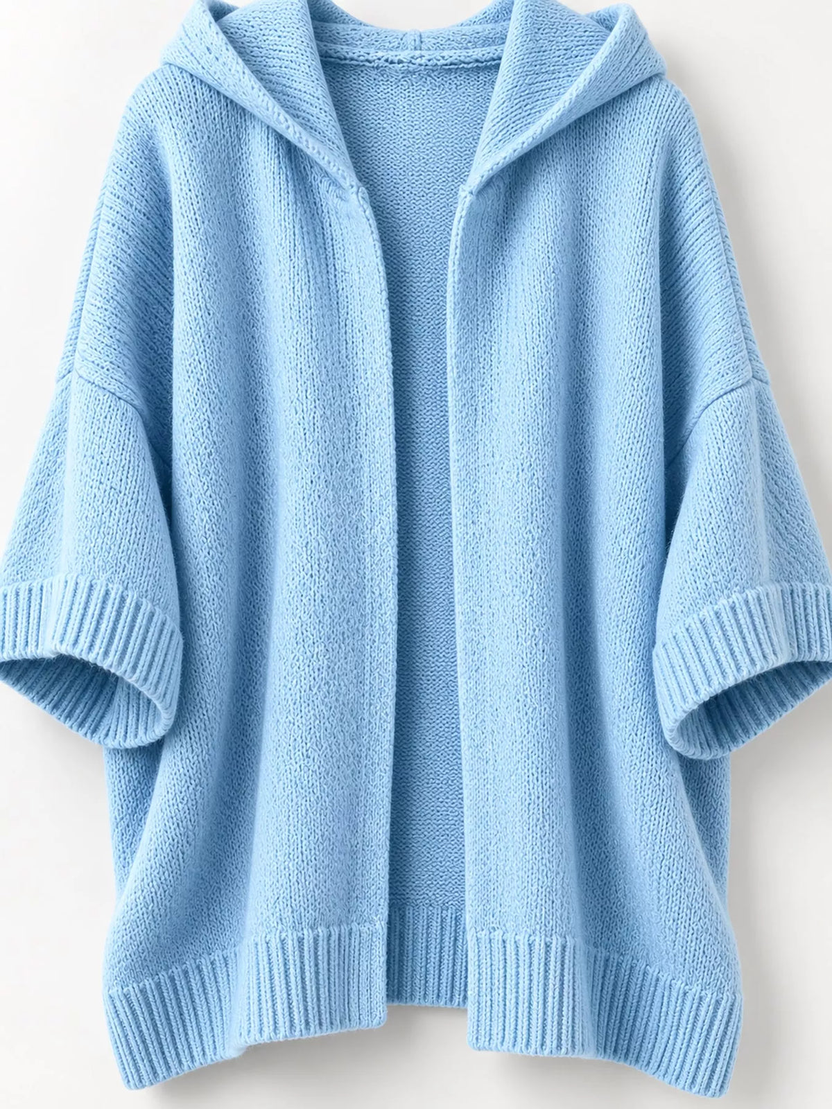 Hooded knit cardigan, light blue detail