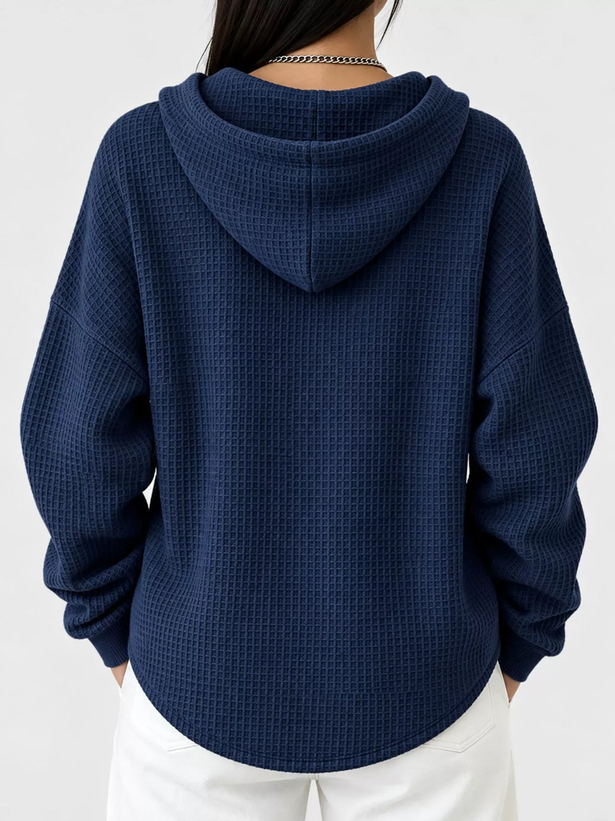 Waffle-knit hoodie, navy back
