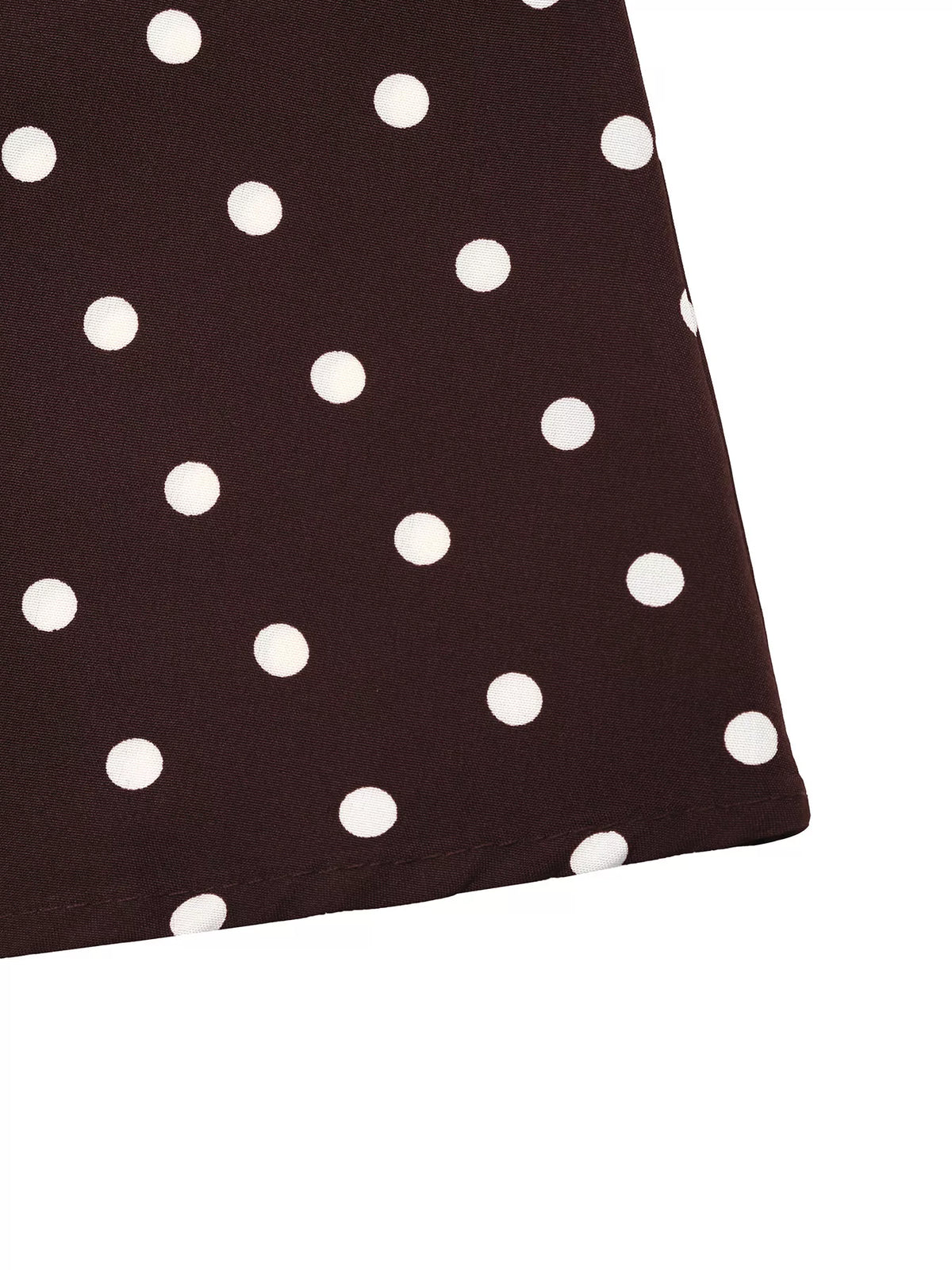 Brown polka dot long sleeve maxi dress, hem detail