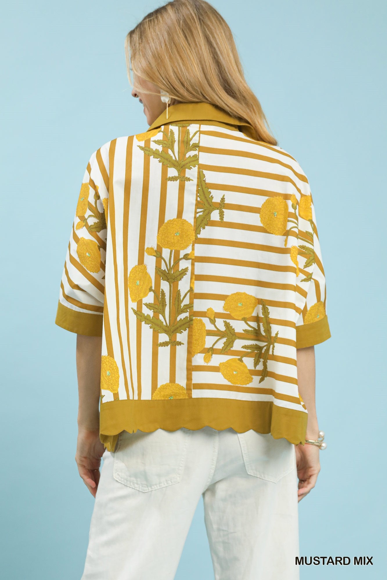 Women's Floral Stripe 100% Cotton Button-Down Shirt — product view 3