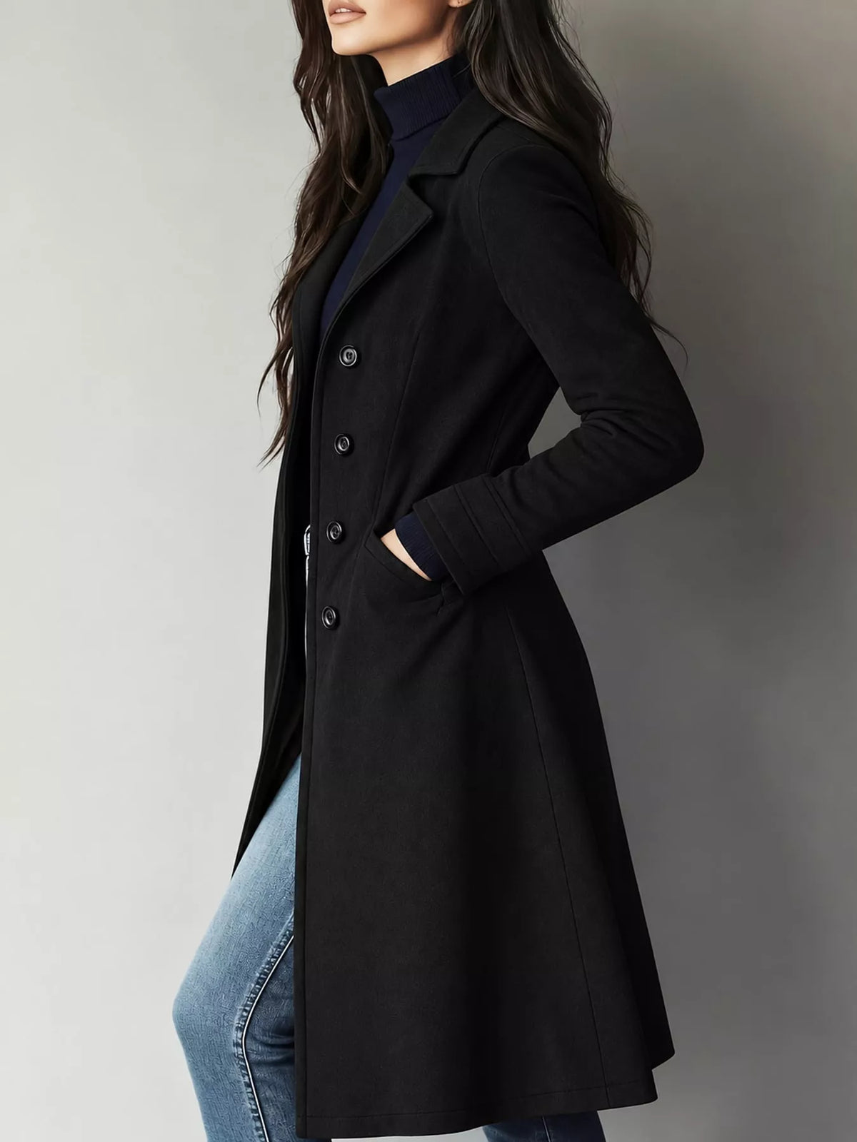 Collared long sleeve jacket, side view