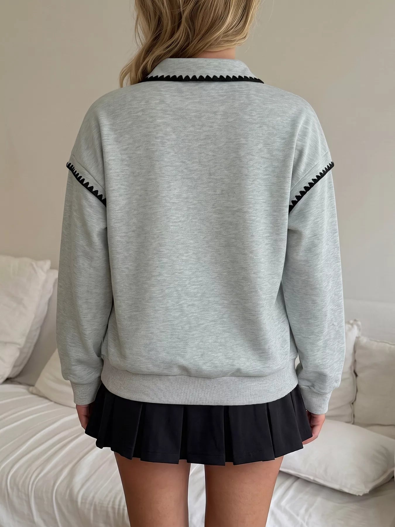 Trendsi Polo Collar Dropped Shoulder Sweatshirt -