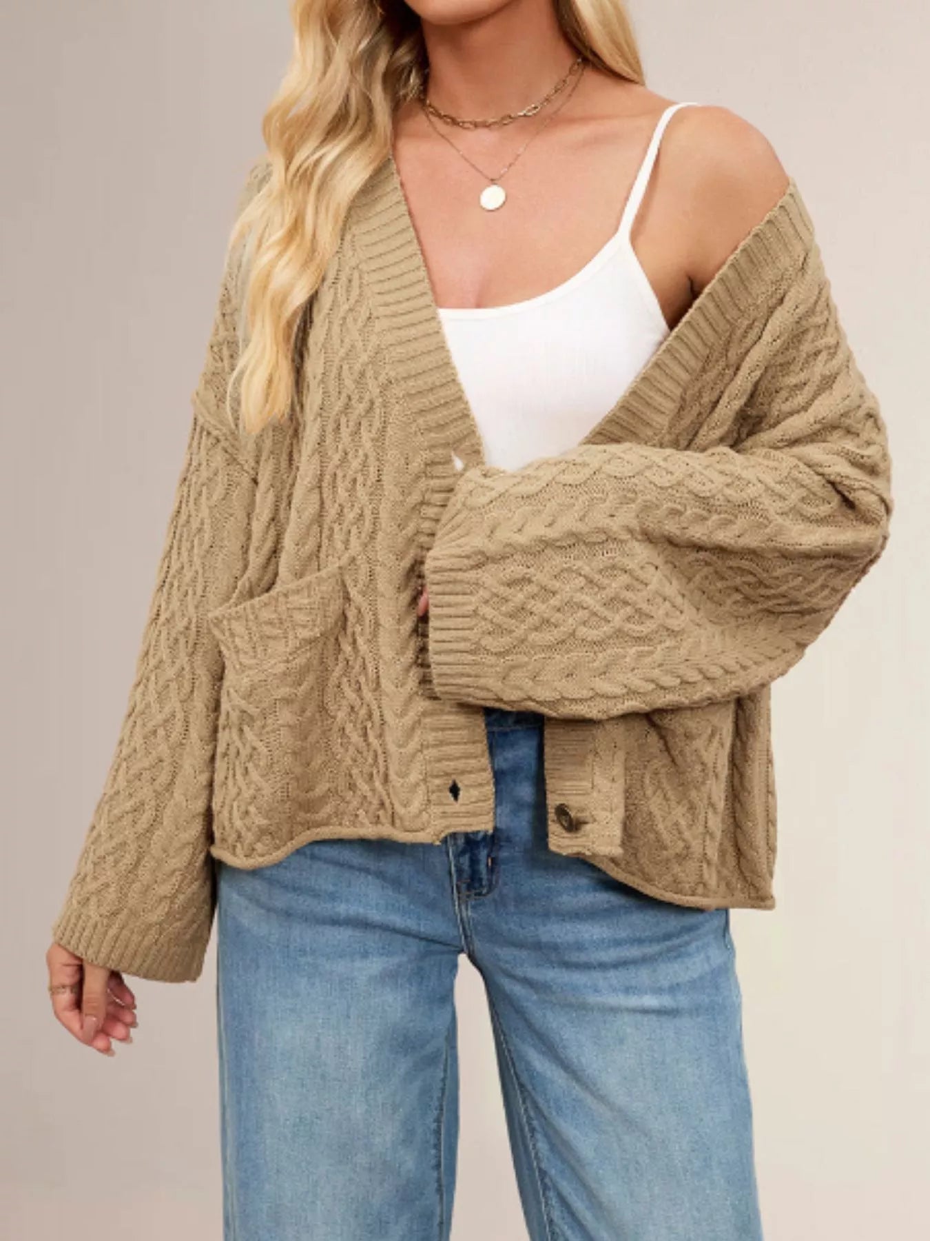 Trendsi Cozy Cable Knit Cardigan with Pockets -