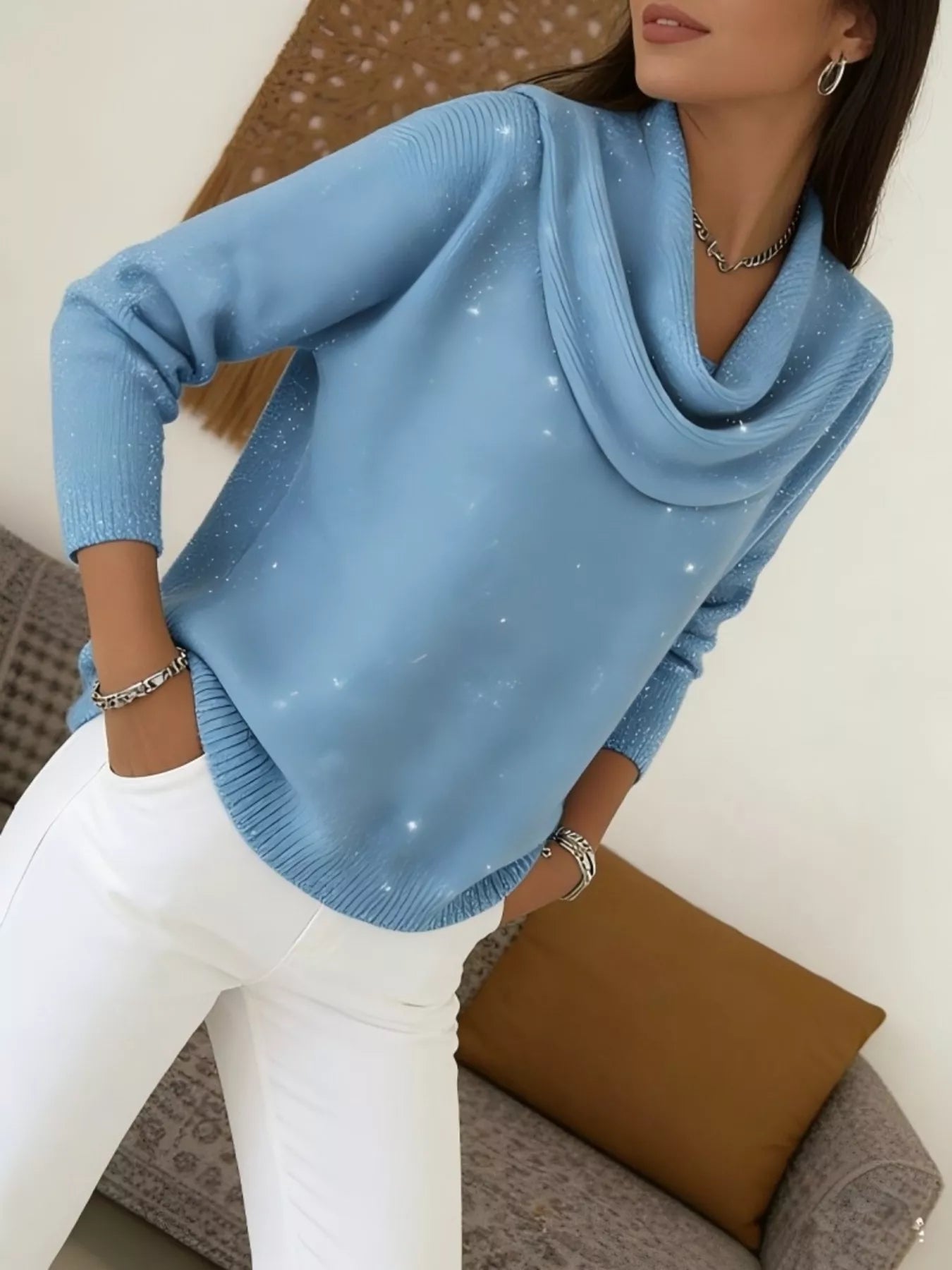 Trendsi Full Size Solid Color Cowl Neck Sweater Plus Size -