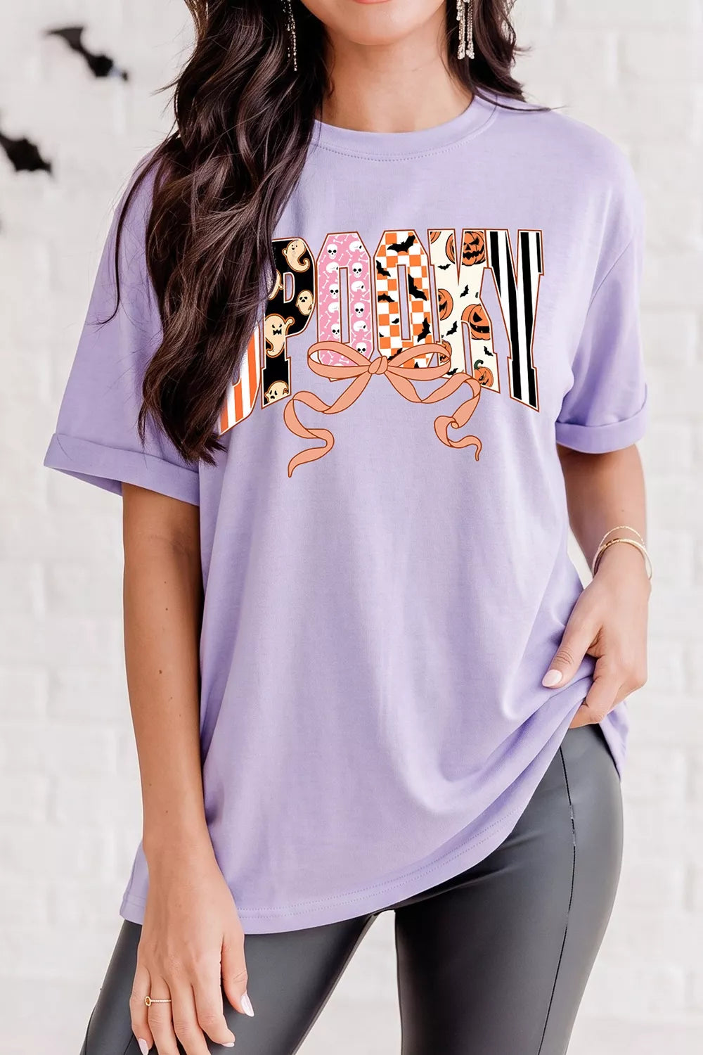 Trendsi Halloween Spooky Letter Graphic Round Neck Casual T Shirt -
