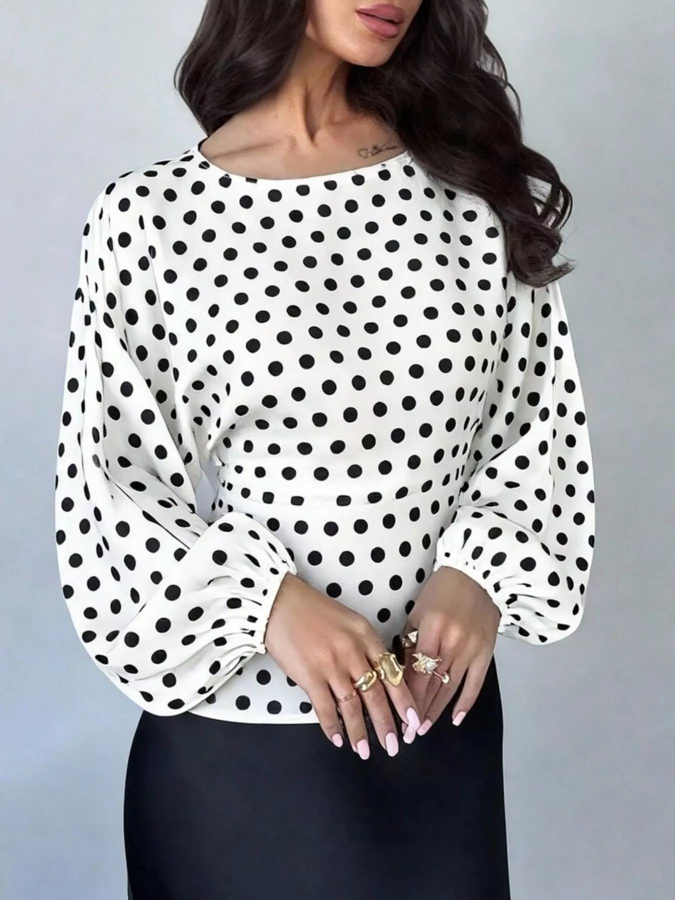 Trendsi Polka Dot Round Neck Blouse -