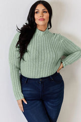 Trendsi Basic Bae Full Size Ribbed Mock Neck Long Sleeve T-Shirt -