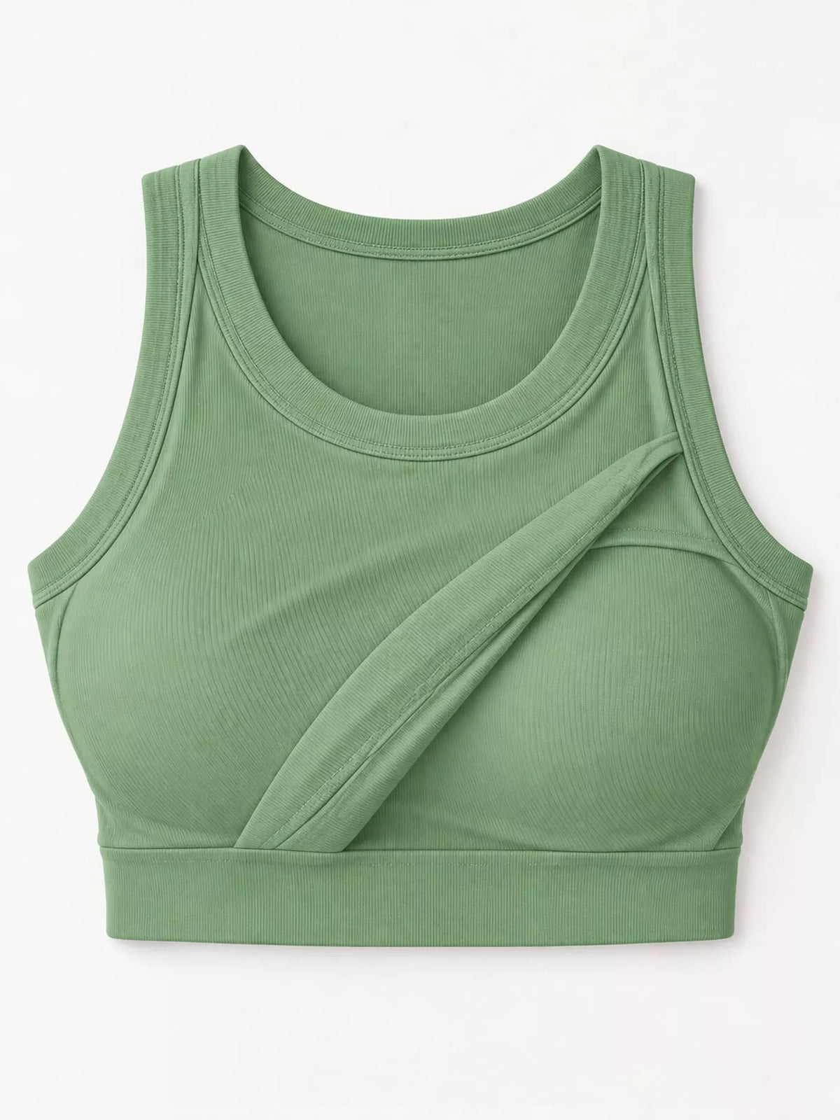 Green ribbed knit slim fit tank top, detail view