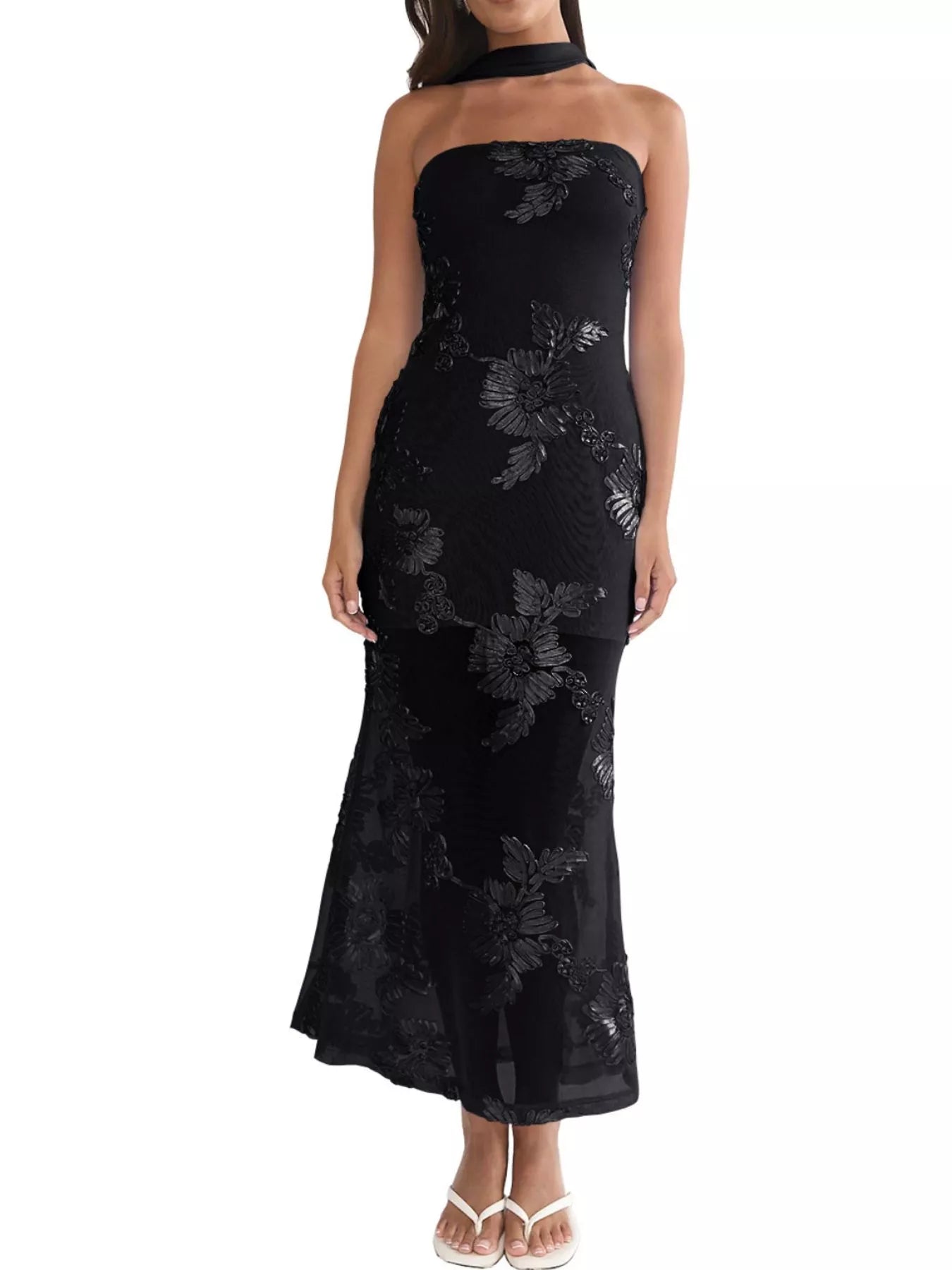 Trendsi Floral Tube Dress with Scarf -