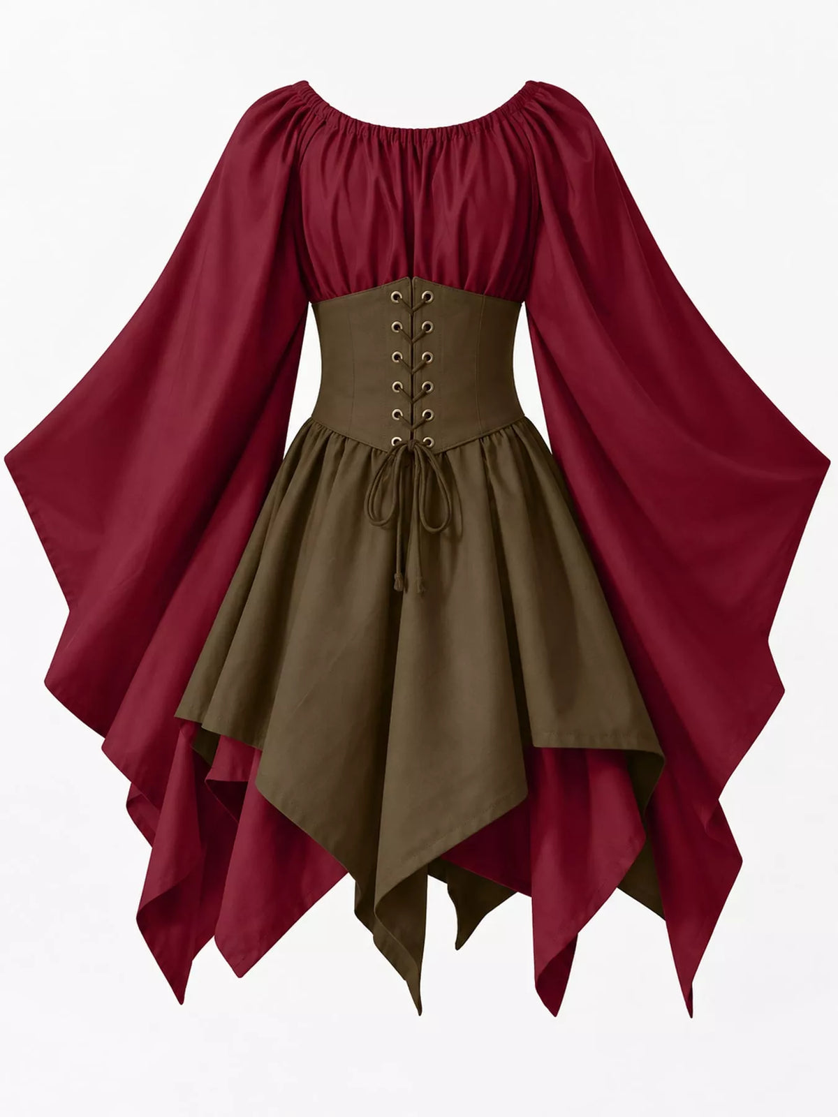 Lace-up asymmetric dress, burgundy olive back