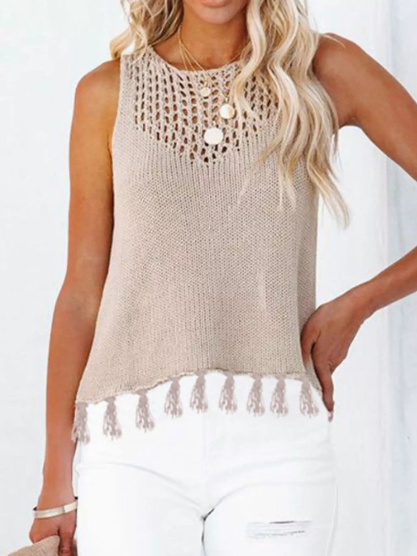 Trendsi Tassel Knit Tank -