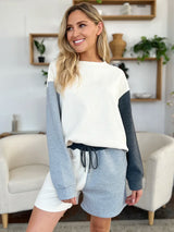 Trendsi Double Take Full Size Contrast Drop Shoulder Top and Shorts Set -