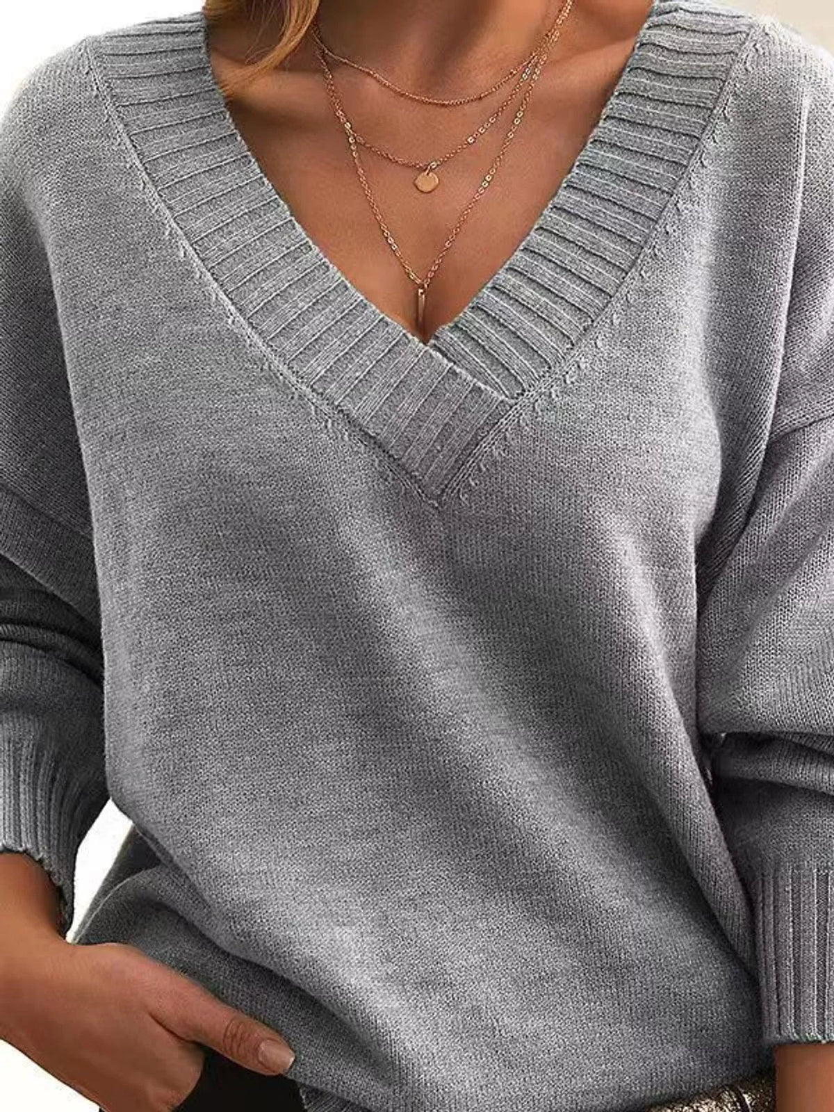 V-neck sweater, gray front