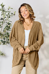 Trendsi Basic Bae Full Size Ribbed Cocoon Cardigan - Shirts