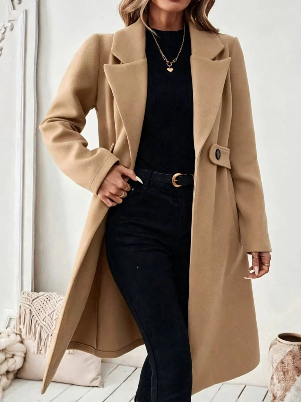 Trendsi Single-Button Longline Coat -
