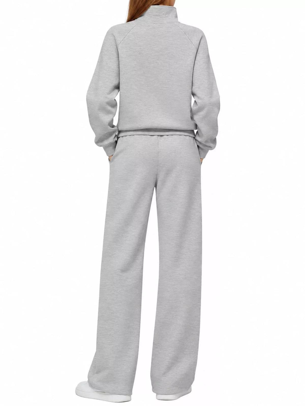 Half-zip top and pants set, light gray back