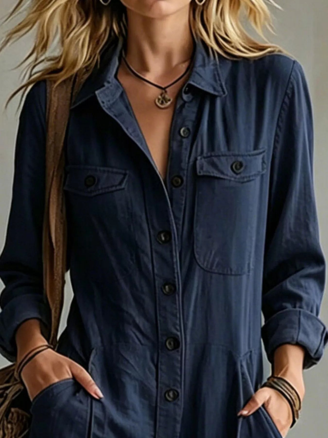 Trendsi Full Size Long Sleeve Button Front Jumpsuit Plus Size -