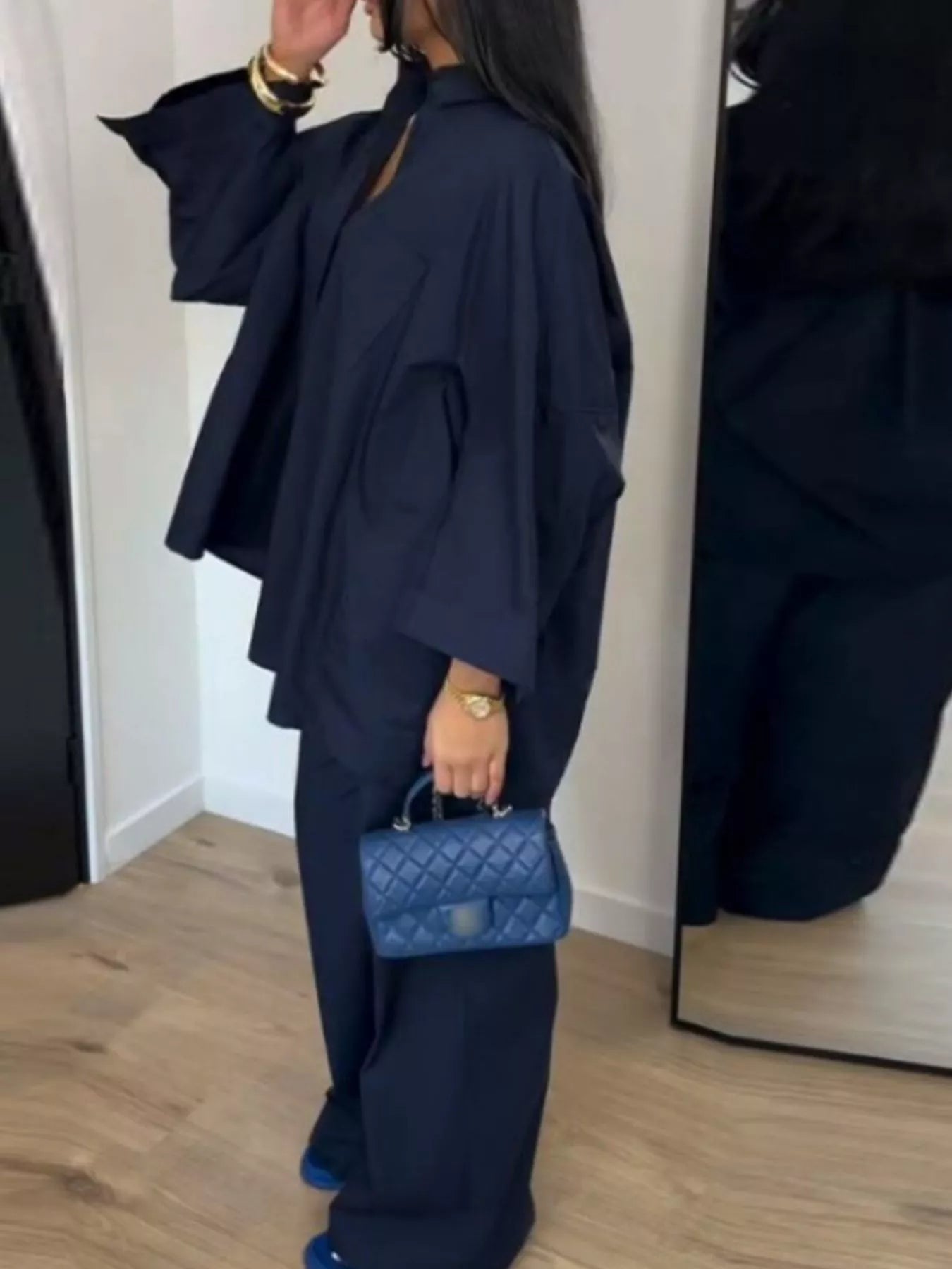 Trendsi Button-Down Shirt and Wide-Leg Pants Two-Piece Set -