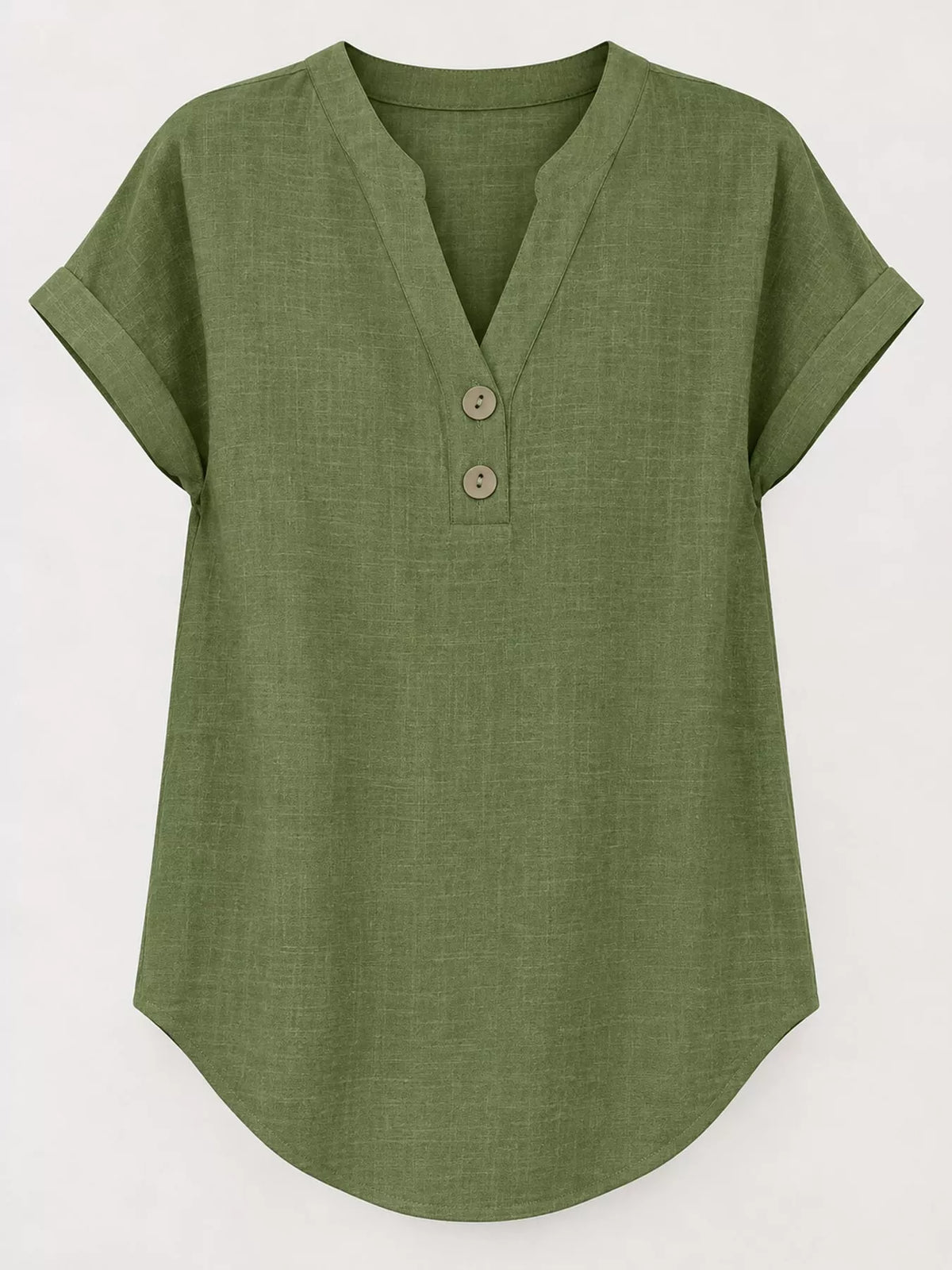 Olive green button detail short sleeve blouse, front view